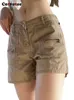 Damen Shorts Cotvotee Kaki Damen Shorts Sommer Straight Zip Pocket Commodity Shorts Damen Vintage Street Clothing Low Rise Jeans Shorts 230406