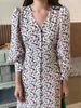 Robes décontractées HziriP longue robe femmes fleurs mince élégant col en v en mousseline de soie rétro haute rue bureau dame Chic imprimé doux OL