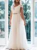 Elegant Plus Size Wedding Dress V-neck Short Sleeves Robe de Mariage Sweep Thrain Crystal Sas Lace Back Chiffon Bridal Gown