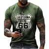 Mens 3D T-shirts Fashion Vintage 3D Print Mens Tshirts Summer US Route 66 Letters unisex kläder o krage casual gata lös överdimensionerad 3dt skjorta 2024