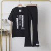 Women's Two Piece Pants 2023 Casual Short-sleeved Tshirts Tees Flared Split Leggings Yoga Pant Sets Clothes