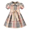 Nieuwe stijl lange mouw meisjesjurk plaid casual boog katoen kinderen kleding kinderkleding herfst mode 2-6 jaar mini rok jurken