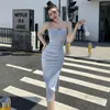 Casual klänningar sommar sexig klubb slip nattklänning för kvinnor mode bodycon ärmlös spaghetti rem lång elegant koreansk kväll