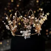 Hair Clips Luxury Handmade Bridal Headdress Golden Ring Crown Wedding Jewelry Tocado Novia Prom Party Tiara