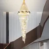 Lustre de Villa Duplex moderne, lumière de luxe en cristal pour salon au milieu du bâtiment, lampe longue rotative pour cage d'escalier