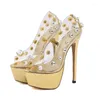 Chaussures de robe Sexy Peep Toe Party Stripper Talons Cristal Diamant Rivet PVC Transparent Femmes Plate-forme Pompes Pole Dance Dames Chaussure