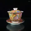 Decorative Figurines Chinese Old Porcelain Multicolour Floral Pattern Cover A Bowl Tea