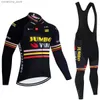 Wielertrui Sets Nieuwe Gouden Jumbo Wielertrui Team 2024 VAE Pro Bike Maillot Broek Pak Mannen Vrouwen Winter Uitwerpselen bicyc Kleding Q231107