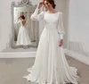 Robe De mariée trapèze Simple, dos nu, col rond, manches lanternes, en mousseline De soie, avec traîne, sur mesure