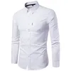 Men Solid Color Turn Down Collar Long Sleeve Shirt Slim Button Pocket Shirts