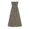 Casual Dresses 2023 Summer Vintage Strapless Plaid For Women Korean Fashion Chic High Waist A-Line Long Dress Elegant Female