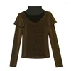 Kvinnors T -skjortor 2023 Autumn Long Sleeved Elegant Slim Solid Color Patchwork Ruffles Mesh Tops Blusas