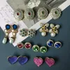 Stud Earrings Lovely Heart Geometric Round Rhinestone Blue Pink Drop Jewelry