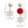 Boucles d'oreilles pendantes de noël, flocon de neige, strass, boule de cheveux, émail asymétrique, vente en gros