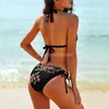 Maillots de bain pour femmes Maillot de bain imprimé floral Femmes Deux pièces Maillot de bain Bikinis Beachwear Fleurs bleues Fleur Fleurs Girly Floral peint à la main W