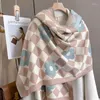 Scarves Winter Warm Thick Scarf Women Girl Plaid Flower Shawl Stole Faux Cashmere Kerchief 185 65cm