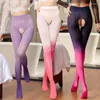 Women Socks 80D Autumn Winter Gradient Color Tights Trendy Velvet Open Crotch Nylon Pantyhose Sexy Stockings Opaque Hosiery Lingeries