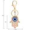 Llaveros Cordones L Azul Mal de ojo en un Hamsa Crystal Rhinestone Llavero Llavero Anillo brillante Encanto Monedero Colgante Bolso Bolso Dec Ammct