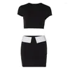 Work Dresses Black T-Shirt Crop Top And Skirt 2 Piece Set Y2K Streetwear Harajuku Fashion 2023 Summer Outfits For Women