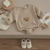 Rompers VISgogo Baby Spring Fall Romper Cute Bear Embroidery Long Sleeve Front Pocket Jumpsuit Girl Boys Casual Clothes 230406