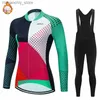 Ensembles de maillots de cyclisme Femmes hiver thermique Fece hiver vêtements de cyclisme longue Seve Jersey costume Triathlon extérieur équitation vélo vtt vêtements Jersey Q231107