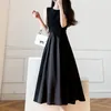 Casual Dresses Women's Summer Office White Black Dress O Neck Sleeveless Sundress Midi Chic and Elegant Evening Party