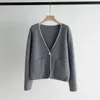 Maglione da donna Marchio di moda europeo Cardigan in misto lana cashmere con trama in lycra morbida e confortevole a tre colori