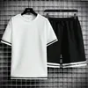 Testros masculinos Summer Summer Men's Quick Seco Sports Casual Conjunto Men Solid Short Manga Camiseta Definir Letra Ultra Thin Sportswear 230406