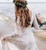 2023 Boho dentelle robes de mariée robe de mariée une ligne col en V manches longues grande taille sur mesure jardin plage robe de Novia 401 401