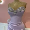 Lilac Long Mermaid Prom Dress Satin Sweetheart Beads High Side Split Red Carpet Sexy Evening Gonws Formal Occasion Dresses