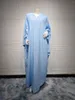 Ethnische Kleidung 2023 Blau Open Abaya Muslimische Frauen Kimono Mantel Herbst Strickjacke Elegante Weibliche Lange Robe Islam Modest Kleid