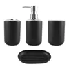 Liquid Soap Dispenser 4 Pcs Plastic Bathroom Accessory Set Bath Toilet Brush Accessories With Toothbrush Holder Cup(Black)