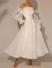 Petite robe De mariée blanche, longueur cheville, ligne a, manches longues, sans bretelles, en Organza, robes De mariée, 2024