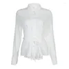 Bluzki damskie heyoungirl bawełna kobiety minimalistyczne koszule bandaż zamontowany w pasie eleganckie estetyczne bluzkę