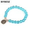 Brin mode bleu ciel cristal pierre naturelle OM Lotus bouddha Yoga bracelet à breloques bijoux faits à la main cadeaux brins de perles