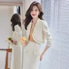 Two Piece Dress 2023 Fashion Women Casual Jacket Skirt Suit Ladies Green Blue Beige Long Sleeve Female Blazer Set For Autumn Winter