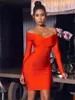 Casual Dresses Luxury Women Badange Dress Women's Long Sleeve Off Shoulder Orange Vestidos Sexig Nightclub Party Sticked Mini