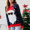 Женские свитера, женские зимние забавные милые рождественские вязаные свитера с Санта-Клаусом, модный повседневный свободный пуловер с круглым вырезом и длинными рукавами в стиле пэчворк