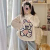 Kvinnors sömnkläder i vintern kawaii tecknad pyjama sätter flanell pyjamas loung wear girl pijama mujer hem kläder