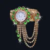 Principais relógios de pulso feminino de luxo com borla redonda Dial redondo quartzo analógico Open Bracelet Watch Hollow Full Diamond