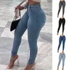 Women's Jeans Denim Pants Retro Solid Color Butt-lifting Pockets Skinny Fashion Mid Waist Trousers For Office