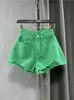 Women's Shorts Women's denim shorts High waisted casual solid zipper flying fashion shorts Loose sexy green A-shaped pants summer 230406