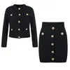 Robes de travail en tricot avec boutons en métal, ensemble demi-jupe, chemise, taille haute, deux pièces, noir, automne/hiver