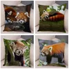 Oreiller doux court en peluche mignon Panda rouge imprimé couverture pour canapé maison voiture décor belle Animal sauvage taie d'oreiller 45 45 cm étui