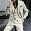 Ternos masculinos 2023 moda lazer boutique fino negócios cor sólida duplo breasted vestido de casamento terno blazers jaqueta casaco calças colete