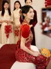 Etnisk kläder sommar traditionella kinesiska bröllopsklänningar kvinnor orientalisk stående krage pärlan qipao strass tang kostym porslin online