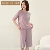 Vrouwen Nachtkleding 2023 Zomer Casual Pyjama Sets Met Beha Dames Bamboevezel Pak Vrouwen Korte Mouw T-shirt Halve Broek thuis Kleding