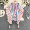 Frauen Strick Herbst Winter Pullover Poncho Frauen Batwing Hülse Casual Lose Pullover Boho Vintage Rüschen Tops Outwear Pull Femme