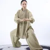 Etnische kleding Traditionele Chinese stijl Taiji Lente/zomer Dun linnen Casual Tai Ji-pak Heren Oefening Dames Prestatiekleding