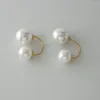 Boucles d'oreilles Foromance/TROIS STYLES DISPONIBLES COULEUR OR JAUNE PENDENT UNE BOULE DE PERLE SIMULÉE DE GRANDE BOUCLE D'OREILLE 0.98"/1.06"/0.98"